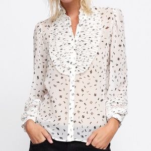 ZARA White Pleated ruffle bib blouse